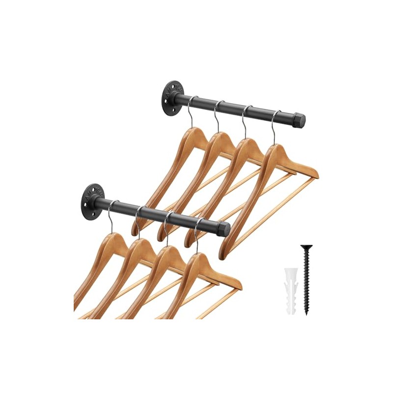 Boshangjia Industrial Pipe Clothing Rack 12 Inch 2 Pack, Wall
