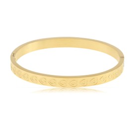 Made by Nami Women's Gold Bangle with Engraved Hearts Made of Surgical Stainless Steel Heart Bangle Gold 5.8 cm Best Friend Gifts, One size, Stainless Steel, No Gemstone