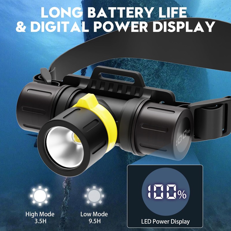 NAKCNM 3000LM IPX8 Waterproof Diving Flashlight Magnetic Rotary Switch