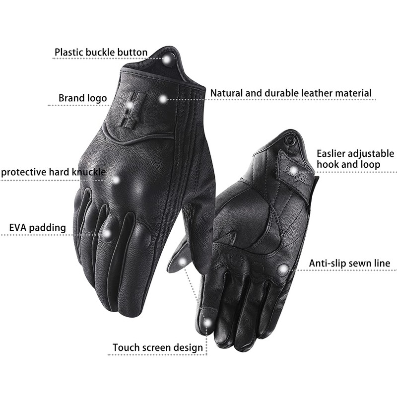 Harssidanzar Mens Winter Warm GoatSkin Leather TouchScreen Motorcycle Gloves GM041CA,