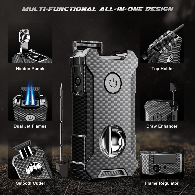 5-in-1 Torch Lighter with Cutter, Punch, Holder, and Draw Enhancer