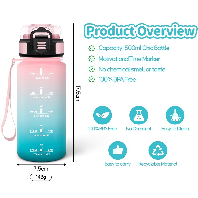 Motswedi Drinking Bottle with Straw, 0.5 L, BPA-Free, Leak-Proof, Suitable