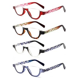 4 Pairs of Colorful Fashion Half Moon Frame Reading Glasses Spring Hinge Male and Female Readers (Mixed colors, 4.00, multiplier_x)