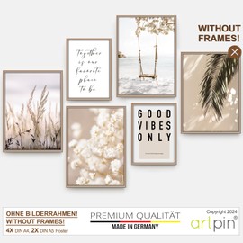 artpin® Wall Picture Poster Set Boho Living Room Bedroom Decoration Beige Pampas Palm Tree Swing W19A4