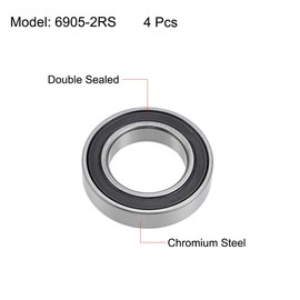 sourcing map 4STK 6905-2RS Ball Bearing Deep Groove Ball Bearing Skateboard Bearings Roller Bearing Skateboard Ball Bearing Double Sealed Chrome Steel Z2 ABEC1 25 mm x 42 mm x 9 mm