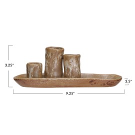 Creative Co-Op Stoneware Vases and Candle Holder on Tray, Brown