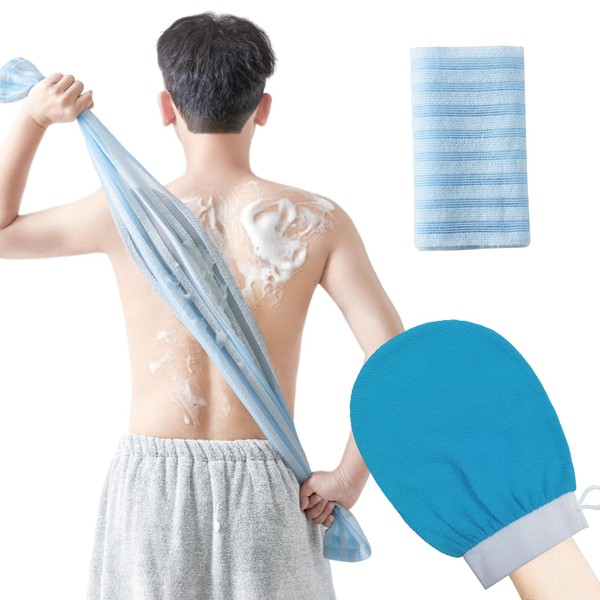 [Senteria] Exfoliating Towel, Smudging, Mittens, Bath Gloves, 2-Piece Set, Blue,