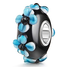 MATERIA by Matthias Wagner Murano Glass Bead with 3D Flowers 925 Silver for Bracelets/Necklaces, Glass