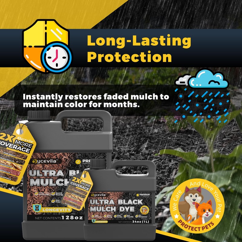 32oz Concentrated Ultra Black Mulch Dye with Gloves, Liquid Rubber