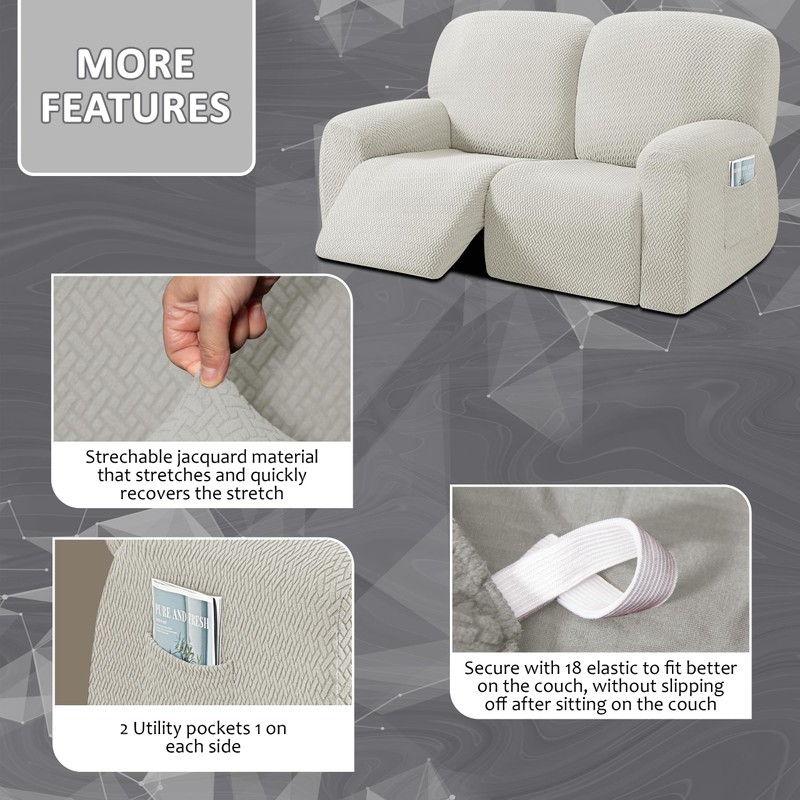 ULTICOR Reclining Loveseat Slipcover, 48" - 65" L, 6-Piece Jacquared