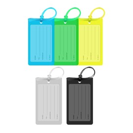 Luggage Tags for Suitcases,5 Pack Luggage Tags for Suitcases Silicone Tags,Waterproof Tags for Suitcase,Clear Colorful Suitcase Bagtags with Name Id Label and Loop for Luggage,Travel Bagtags for Men.