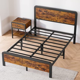 GAOMON Full Size Bed Frame with Headboard, Platform Bed Frame with Safe Rounded Corners & Strong Metal Slats Support, Mattress Foundation, Noise-Free, No Box Spring Needed