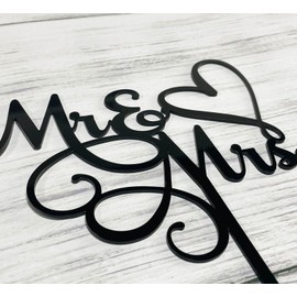 JIEEIN Mr & Mrs - Decoración para tarta de novia y novio, decoración para tartas de compromiso, plástico negro