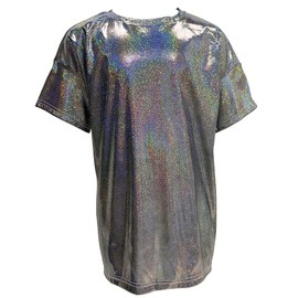 ZUYPSK Maglietta a maniche corte per bambini e bambine, metallizzata, a maniche corte, con paillettes, per danza jazz, Nero , 140