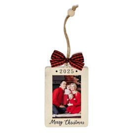 Merry Christmas Ornament 2025 Wooden Picture Frame Ornament 2x3 Photo Xmas Holiday Keepsake Hanging Ornaments Decorations