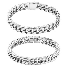 SytsLNKXXX 2Pcs Cuban Bracelet Set-Stainless SteeL Bracelet,18K Gold Plating/High Poshing Bracelet for Men Women Boyfiend Lover，Fashion Jewelry Bracelet with flannel bag