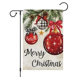 Louise Maelys Merry Christmas Garden Flag 12x18 Inch Xmas Ball Welcome Double Sided Small Burlap Winter Yard Outdoor Flag Holiday Outside House Decoration (Only Flag)