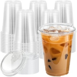 Clawsoff 16 oz 100 Pack Clear Plastic Cups with Lids, Sturdy Iced Coffee Cups with Sip Lids, Disposable Food Safe Smoothie Cup for Cold Drinks, Juice, Milkshake