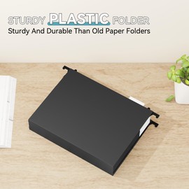 NORDUN Plastic Hanging File Folder Expandable,Letter Size,Upgraded 2" Expansion Accordian Pocket,12 Pack Extra Capacity Hanging Folders,Adjustable Tabs,No Assembly,Heavy Duty for Filing Cabinet,Black