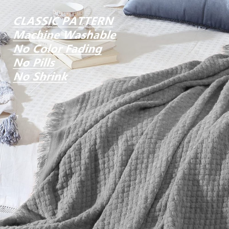 CREVENT Farmhouse Waffle Knit Throw Blanket for Couch Sofa Chair