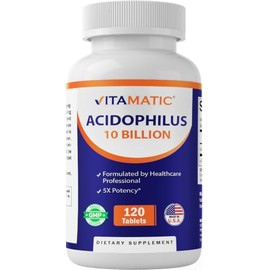 Vitamatic Acidophilus Probiotic - 10 Billion CFU - 5X Potency - Daily Probiotic Supplement, Supports Digestive Health - 120 Tablets