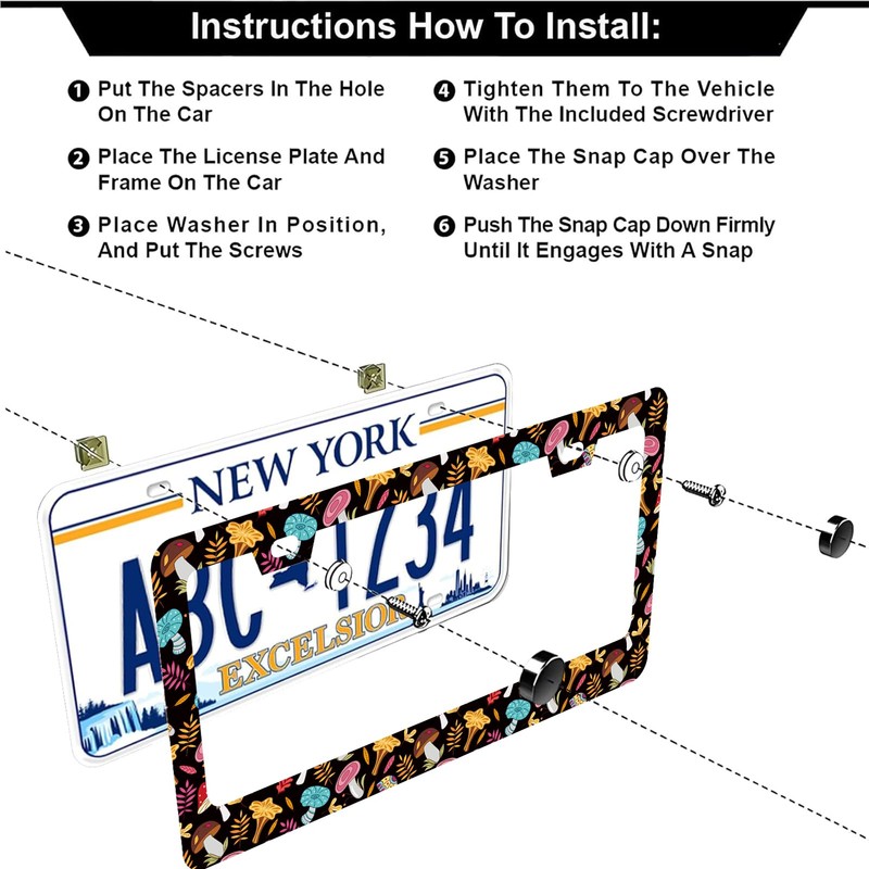 Funny Cute Mushroom License Plate Frame Stainless Steel Metal Auto