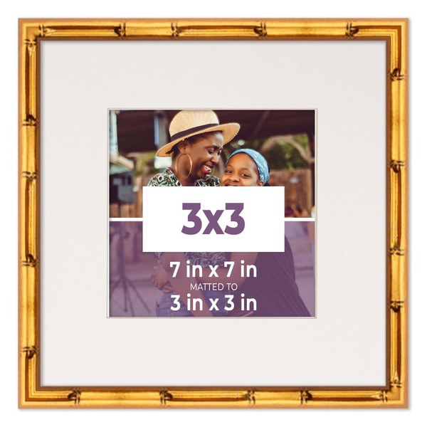 3x3 Frame Gold Bamboo with White Picture Mat for 3x3