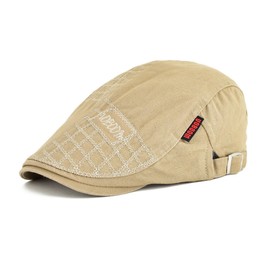 VOBOOM Men Cotton Adjustable Newsboy Beret Ivy Cap Cabbie Flat Cap (Light Brown)