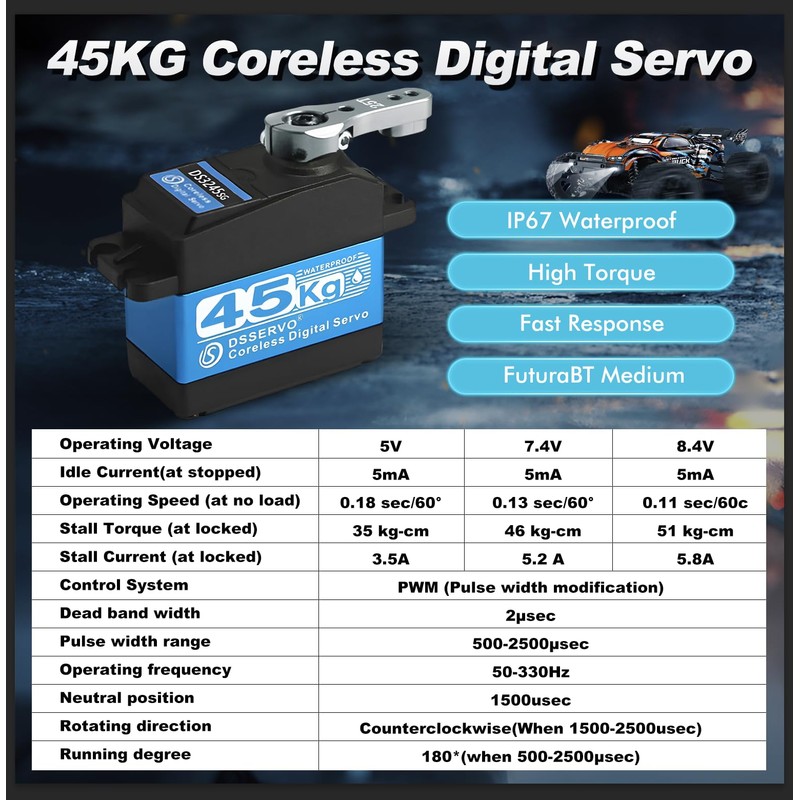 45KG Servo 1/10 Steering Servo High Torque Coreless RC Steering