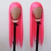 Towarm Pink Wig Long Straight Hot Pink Synthetic Lace Front