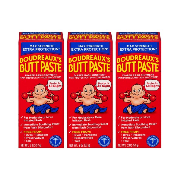 Boudreaux's Butt Paste Maximum Strength Diaper Rash Ointment, 2 oz, 3 Pack