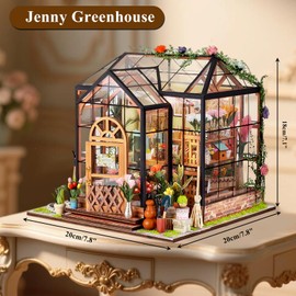 M MUNCASO DIY Miniature Dollhouse Kit, Mini House Making Kit with Furniture and LED light, 1:24 Scale Craft Kit, Jenny Flower House Handmade Wooden Greenhouse Kits Toy for Family and Friends