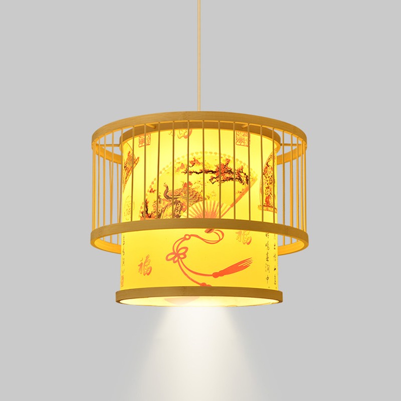 Chinese Style Bamboo Chandelier Patterned Bamboo Art Pendant Lamp Shade