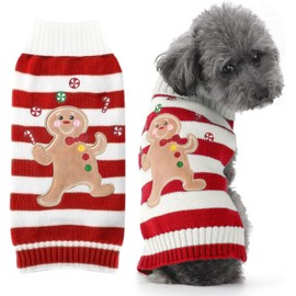 Christmas Dog Jumper Pet Jumper Vest Striped Gingerbread Man Cat Jumper Warm Winter Dog Clothing for Small Medium Dogs Cats Ugly Xmas Puppy Outfits (Gingerbread Man, L)