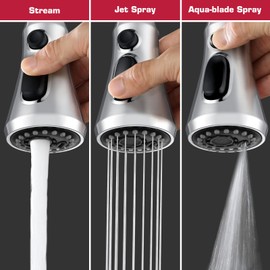Pull Down Spray Head for Kitchen Faucet, Houtingmaan Kitchen Spray Head with 11 Adapters, Sink Faucet Head Nozzle 3 Water Flow Modes, Kitchen Faucet Head Replacement Chrome