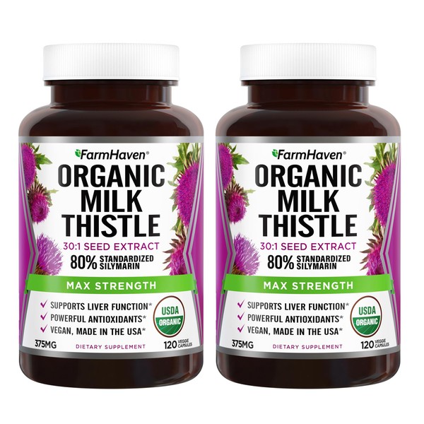 FarmHaven USDA Organic Milk Thistle Capsules | 30X Concentrated Seed Extract & 80% Silymarin Standardized - Supports Liver Function and Overall Health | Non-GMO | 240 Vegan Capsules