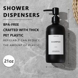 HOMCDALY Shampoo and Conditioner Dispenser, 21oz 3-Pack Refillable Shampoo and Conditioner Bottles, Shampoo Container, Empty Shampoo Pump Dispenser (21oz-Black