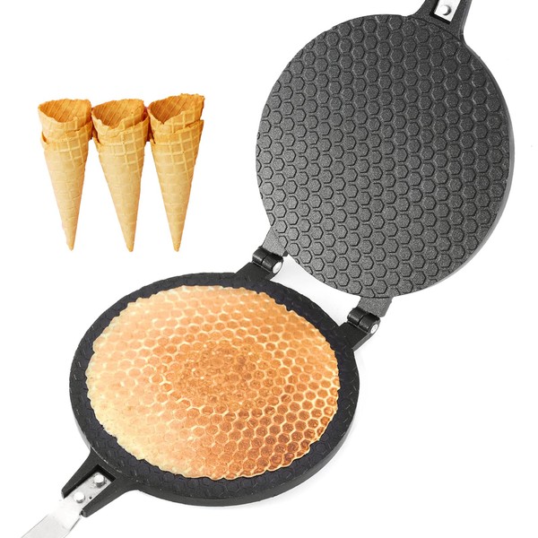 Dyna-Living Non-Stick Egg Roll Waffle Cone Machine Ice Cream Cone Maker Cooking Tools with Heat-Insulation Handle for House Commercial Homemade DIY Ice Cream Cone Baking Pan, 6.7''/17cm in Diameter