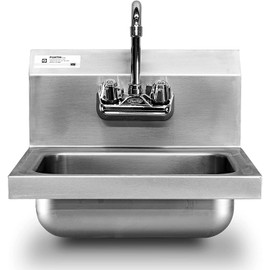 17"L x 16"W Stainless Steel Commercial Wall Mounted Hand Sink with Gooseneck Faucet for Restaurant, Bar, Cafe, Salon & Spa, Home - 16 Gauge (NSF Listed)