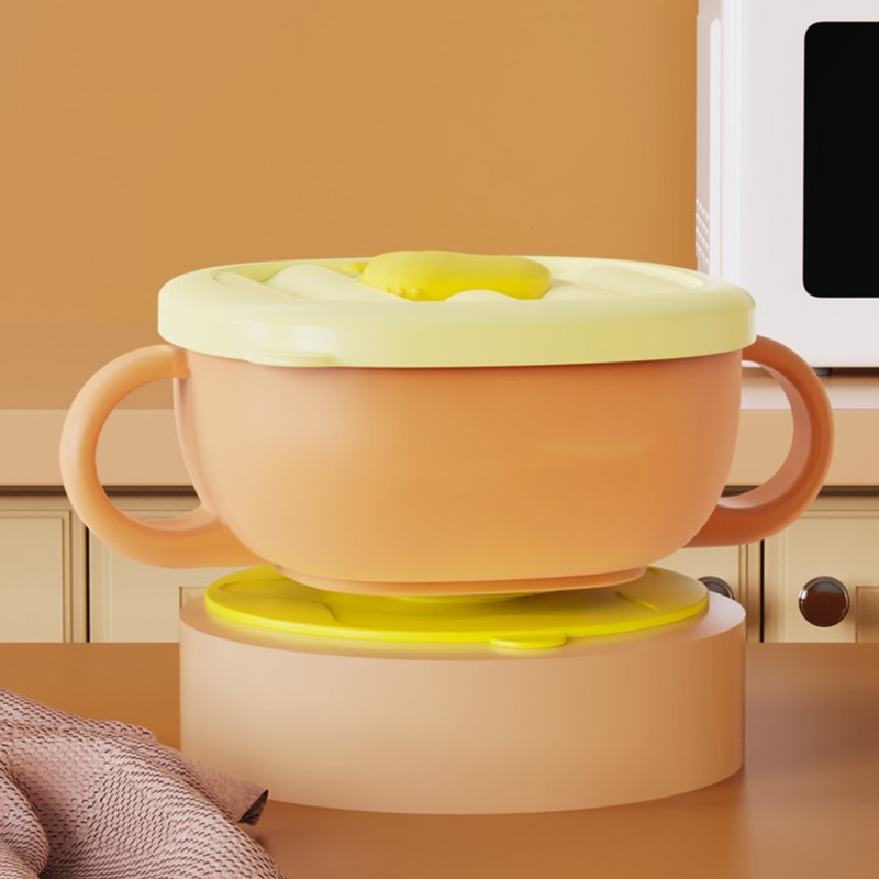Toddler Suction Cup Bowls with Lids Prevent Falling Stainless Steel