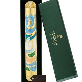 Matashi Gold Hand Painted Enamel 6'' Mezuzah Embellished with Hebrew Shin Home Door Wall Decor Housewarming Present Gift for Holiday Festival