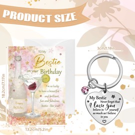 Otuuz Bestie Birthday Card Birthday Gifts for Friend Included 1 Pcs Friend Birthday Card and 1 Pcs Bestie Keyring Special Friend Gifts for Women Bestie Friends Bff