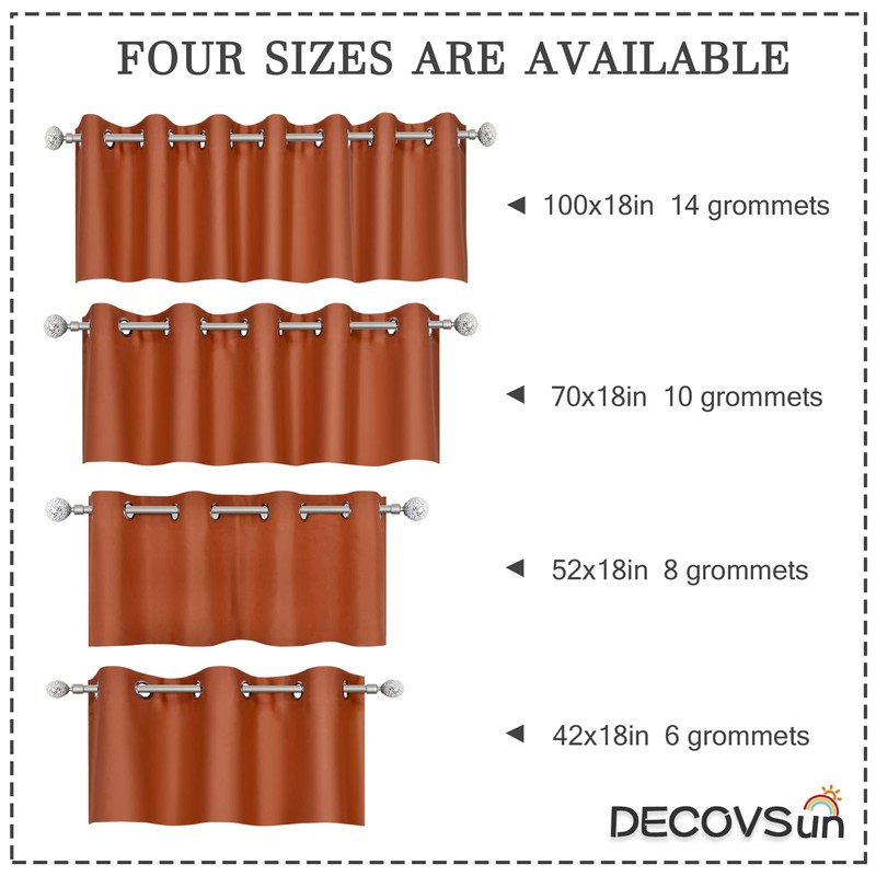 DECOVSUN Rust Valances for Windows 42X18 Inches Blackout Thermal Insulated