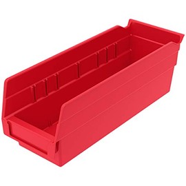 Akro-Mils 30120 Plastic Nesting Shelf Bin Box, (12-Inch x 4-Inch x 4-Inch), Red, (24-Pack)