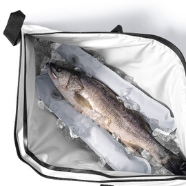 Buffalo Gear Insulated Fish Cooler 48x18In, Leakproof Kill Bag with 2 Reusable Cooler Ice Packs, Portable Waterproof Fish Bag with Adjustable Shoulder Strap, Keeps Ice-cold More than 48 Hours