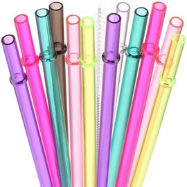 DAKOUFISH 8 Inch Reusable Plastic Replacement Drinking Straws for 12 oz & 16 oz Mason Jar Tumblers,Set of 12 Pcs Straws with Cleaning Brush (8inch, 7color)