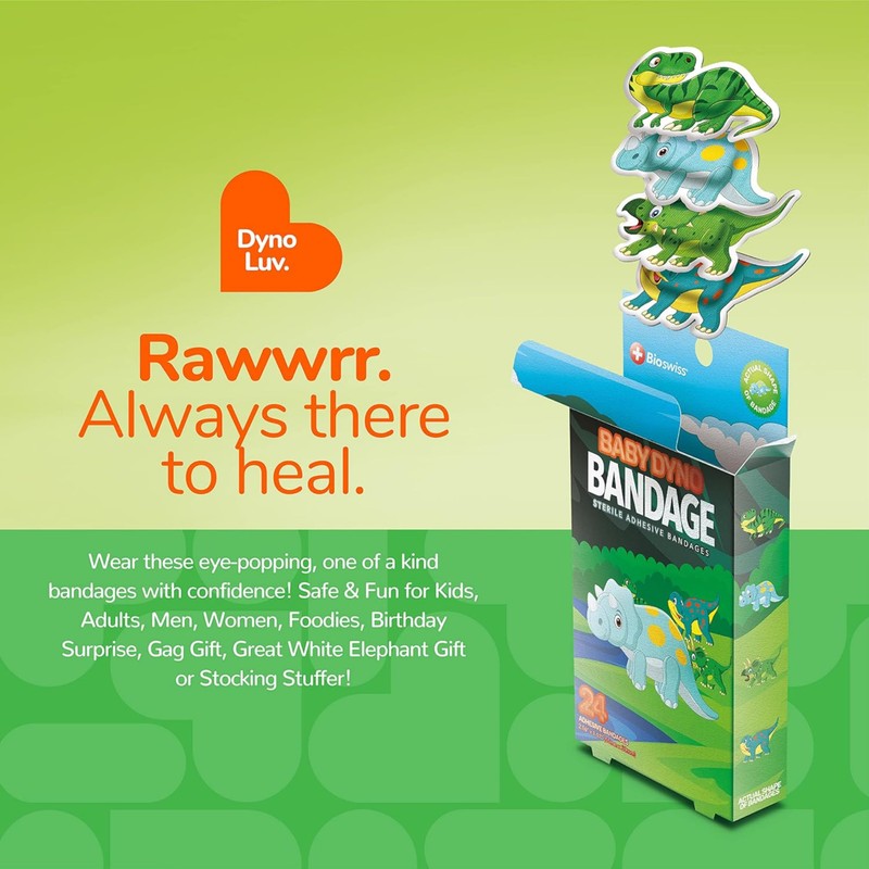 BioSwiss Bandages, Baby Dino Shaped Self Adhesive Bandage, Latex Free