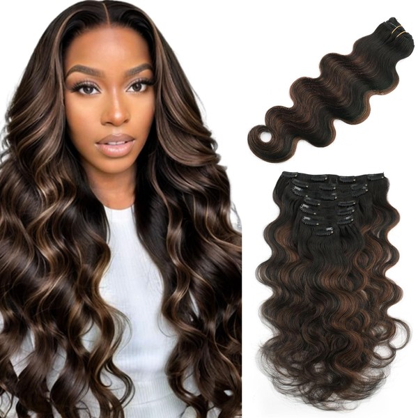 ABH AMAZINGBEAUTY HAIR Body Wave Clip in Hair Extensions Human