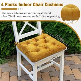 Nuanchu Memory Foam Chair Cushions Set of 4, Thick Indoor Seat Cushions for Dining Chairs Tufted Seat Pads for Kitchen, Dining Room, Office,(Turmeric Yellow,15.5"x15.5"x4")