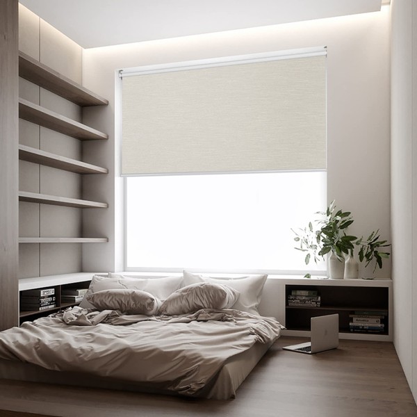 Joydeco 100% Blackout Roller Shade, Window Blind with Thermal Insulated, UV Protection Fabric, Total Blackout Roller Blind for Office and Home, Easy to Install, Beige,70" W x 75" H